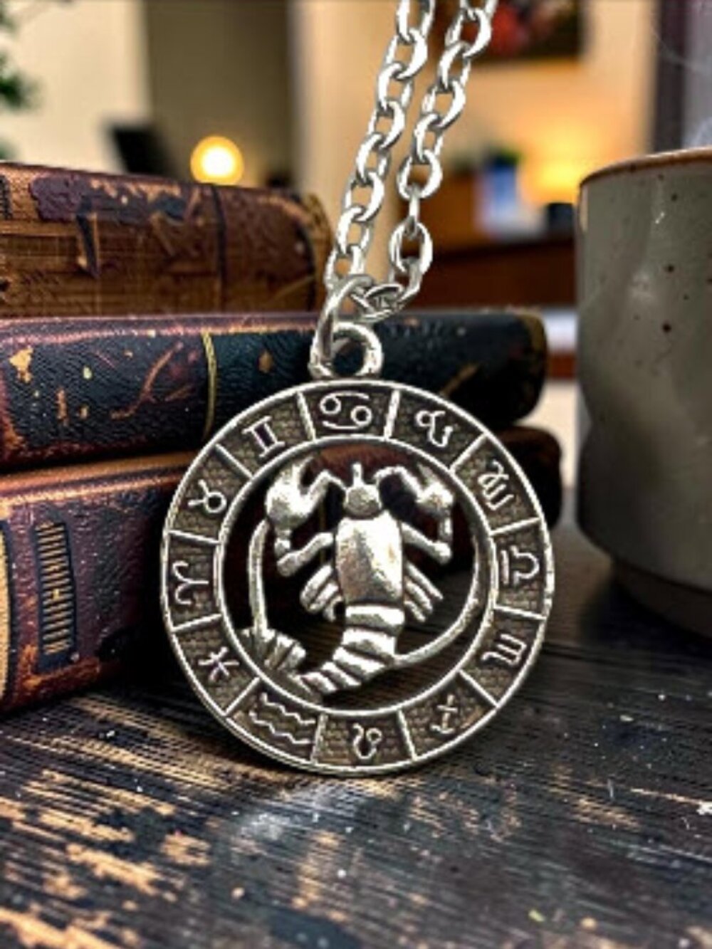 Cancer Zodiac Necklace Astrology Pendant Diamond Cut Stainless Steel Chain